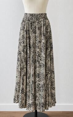 Lusana Tan & Black Cheetah Print Elastic Waist Flowy Saasha Skirt S